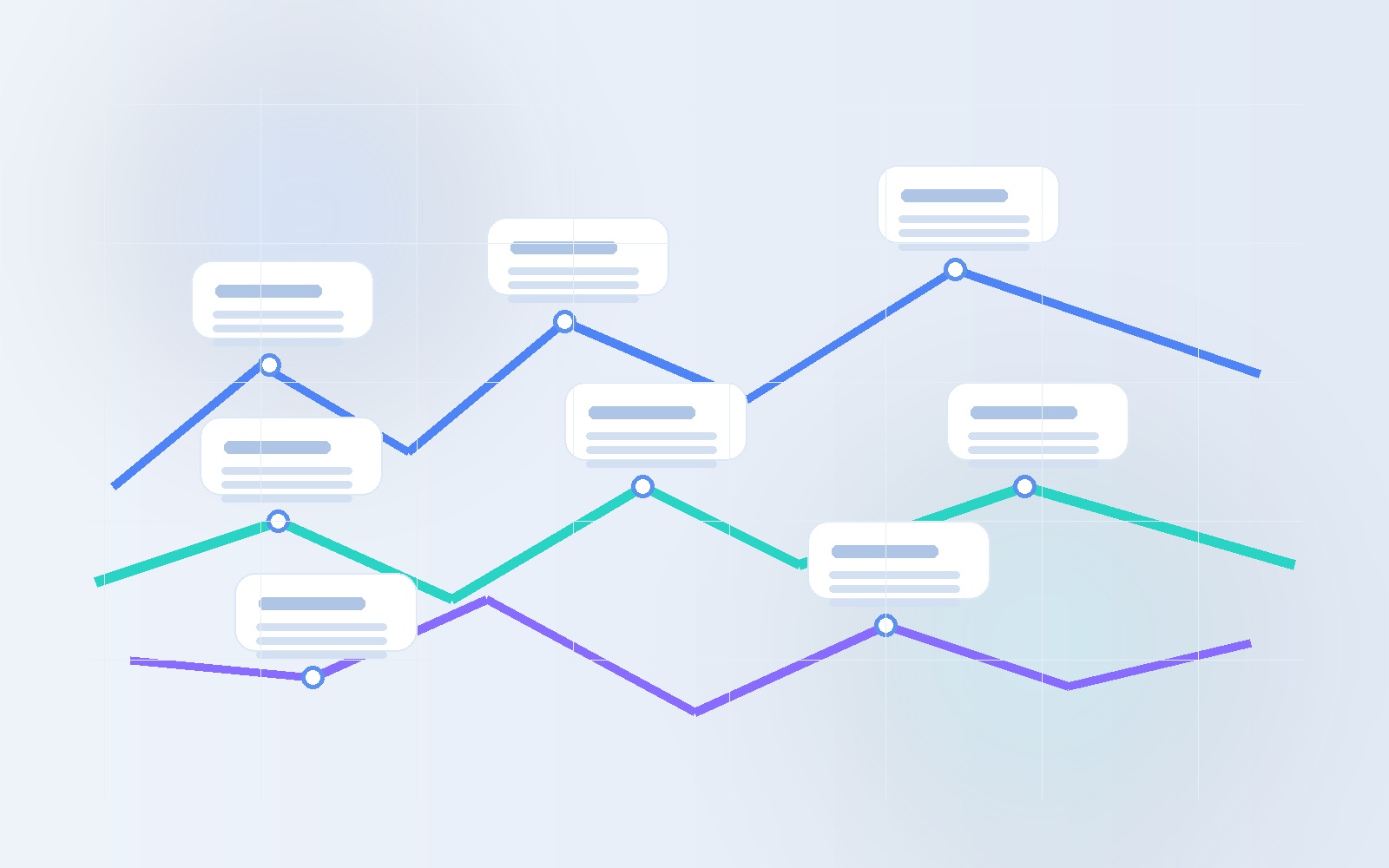 Visual abstracto de continuidad entre tareas, notas y equipos
